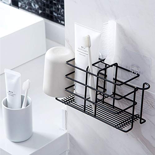 ADTALA Upgraded Toothbrush Holder, Wall Mounted Holder Toothpaste Holder Stand Bathroom Storage Organizer Rack - Stainless Steel (Black) - Image 5