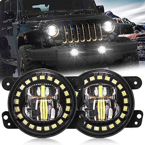 AUDEXEN 4 Inch Led Fog Light with White Halo Ring/Fog lights Projector Compatible with Jeep Wrangler 2007-2018 JK JKU TJ LJ Freedom Edition Fog Lamps - DOT Compliant - Image 1