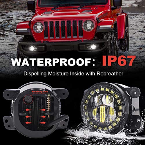 AUDEXEN 4 Inch Led Fog Light with White Halo Ring/Fog lights Projector Compatible with Jeep Wrangler 2007-2018 JK JKU TJ LJ Freedom Edition Fog Lamps - DOT Compliant - Image 4