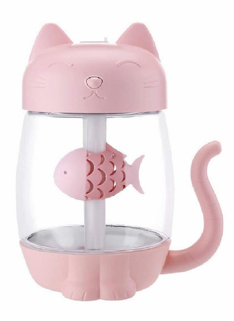 USB Cat Cool Mist Humidifier, 3 in 1 350ml Polyme Water Mist Mode & Auto Shut-Off, Baby Humidifier with 6 Color LED Lights Changing, for Home Car Office, Air Humidifier with Small Fan (Pink)