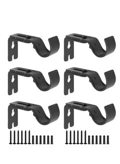 Oasisgalore 6-Pack Adjustable Curtain Rod Brackets for 1-Inch Rods: Heavy-Duty Wall Mount Holders with Screws, Black.  - Image 1