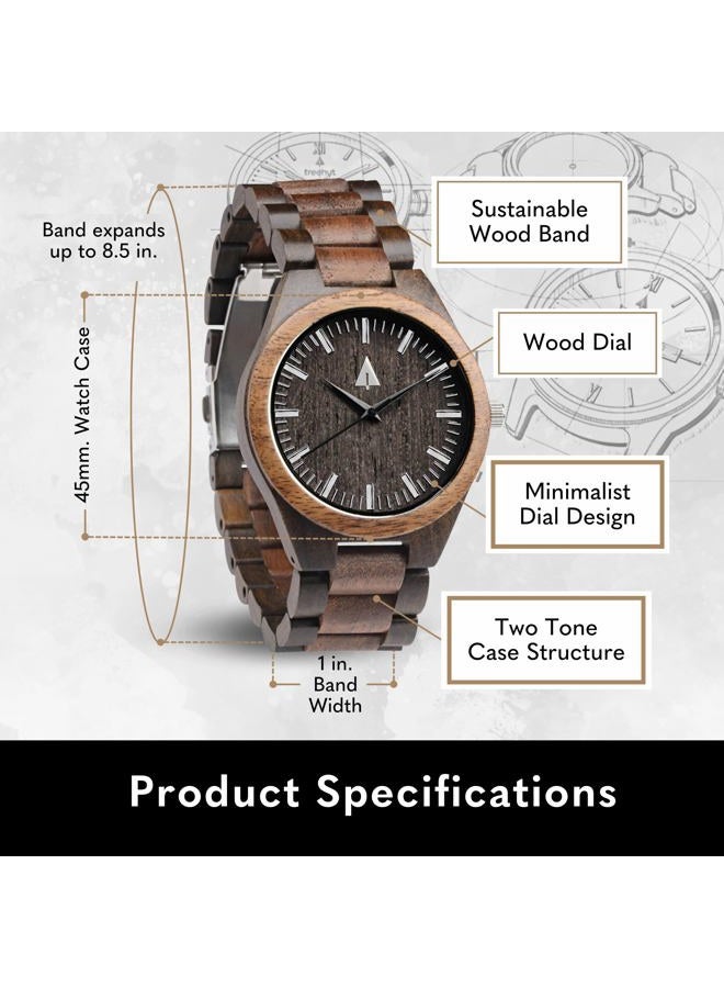 Treehut Men's Walnut and Ebony Wooden Watch with All Wood Strap Quartz Analog. - Image 4