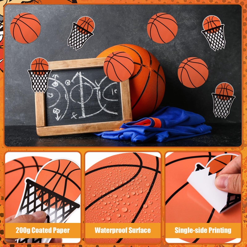 FOBSME 80 Pcs Basketball and Basketball Net Cutouts Paper Basketballs Die-Cuts Basketballs Theme Bulletin Board Cutouts with Glue Points for Sport Theme Birthday Party Classroom Wall Decorations - Image 3