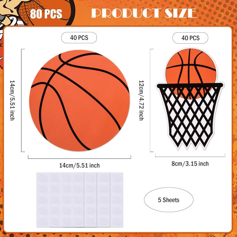FOBSME 80 Pcs Basketball and Basketball Net Cutouts Paper Basketballs Die-Cuts Basketballs Theme Bulletin Board Cutouts with Glue Points for Sport Theme Birthday Party Classroom Wall Decorations - Image 2