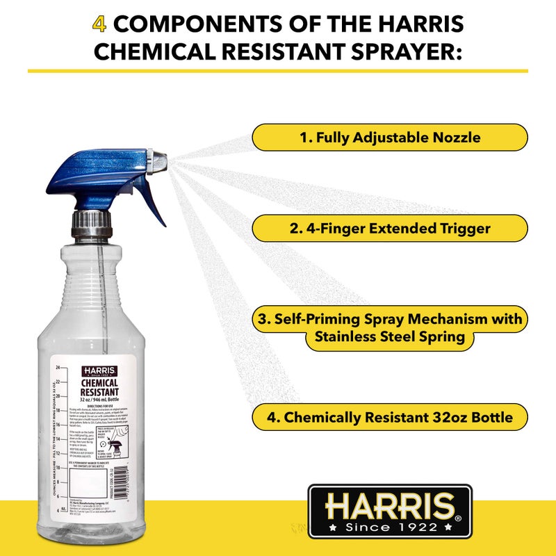 HARRIS Chemically Resistant Professional Empty Spray Bottles, 32oz (3-Pack), for Cleaning Solutions and Water - Image 2