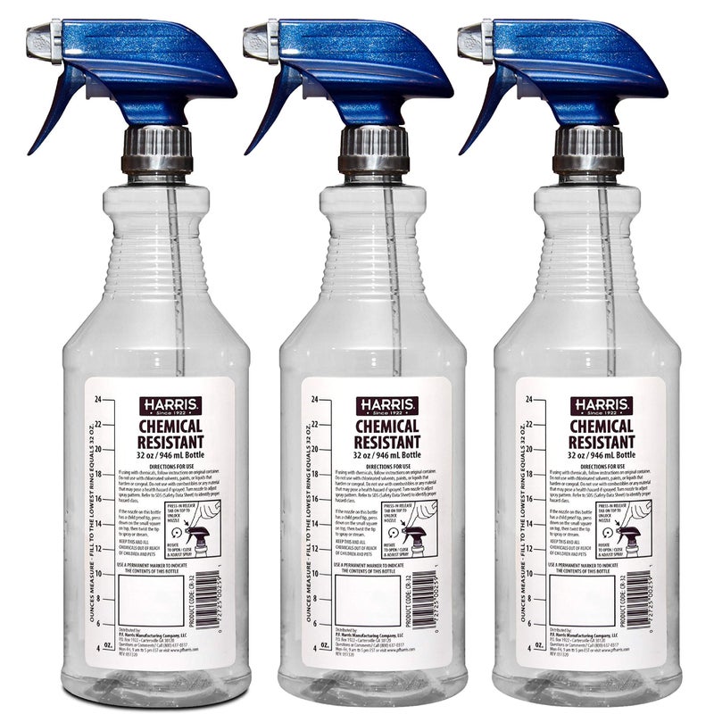 HARRIS Chemically Resistant Professional Empty Spray Bottles, 32oz (3-Pack), for Cleaning Solutions and Water - Image 1