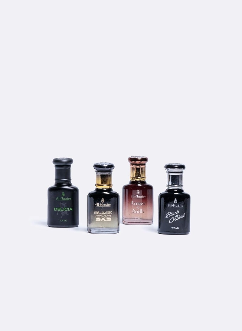 Al Nuaim Al Nuaim Ameer Al Oudh | Black Orchid | Black SXS | Delicia Attars | 9.9ml x 4 | Exquisite Floral and Spicy Fragrance | Concentrated Perfume Oil  - Image 2