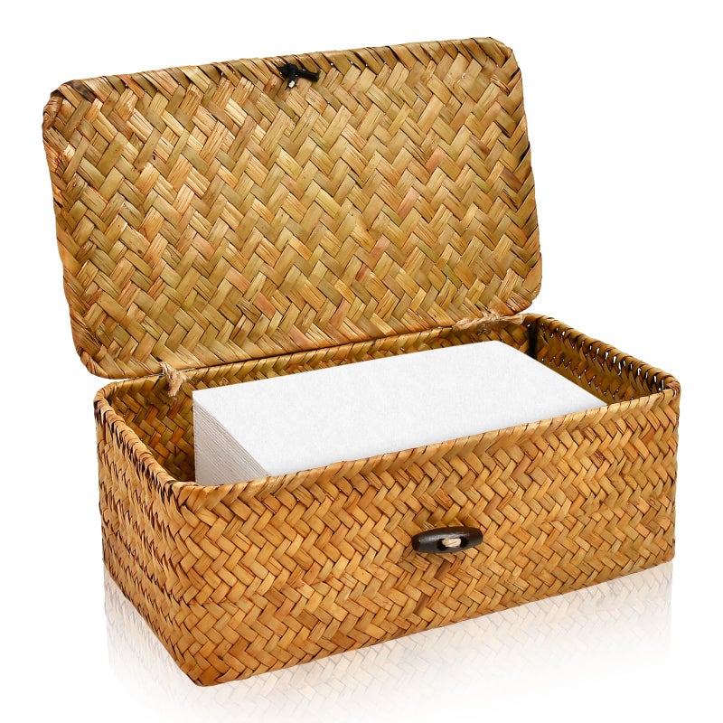 SULICRE Dryer Sheet Holder, Woven Seagrass Dryer Sheet Container with Lid, Farmhouse Dryer Sheet Box Decor, Dryer Balls Dispenser for Laundry Room Organization and Storage-Natural Color - Image 1