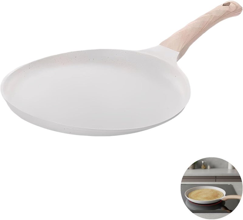 6-Inch Nonstick Maifan Stone Pan, Flat Crepe Pan with Wood Handle, Lightweight 7.9-Inch Pan for Omelets and Single-Serve Cooking - Image 2