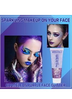 MEICOLY MEICOLY Chameleon Purple Face Body Glitter,Mardi Gras Outfit for Women,Mardi Gras Accessories,Chunky Glitter Face Paint,Color Changing Mermaid Face Glitter,Festival Glitter Makeup for Face Body Hair  - Image 3