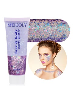 MEICOLY MEICOLY Chameleon Purple Face Body Glitter,Mardi Gras Outfit for Women,Mardi Gras Accessories,Chunky Glitter Face Paint,Color Changing Mermaid Face Glitter,Festival Glitter Makeup for Face Body Hair  - Image 1