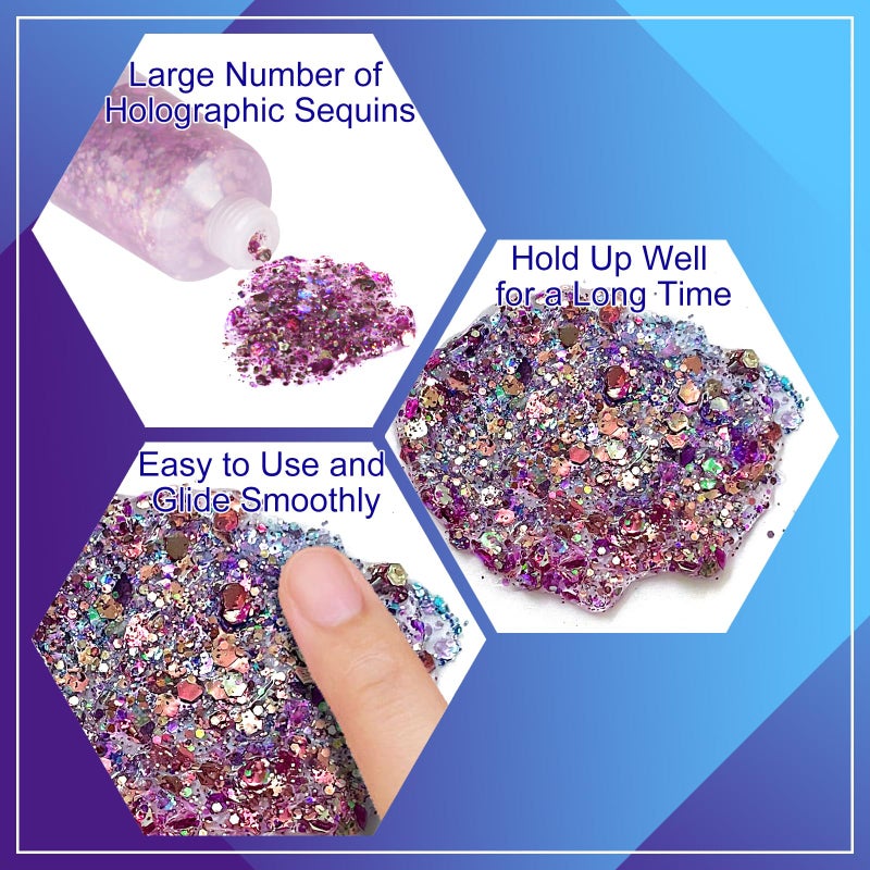 MEICOLY Chameleon Purple Hair Glitter,Halloween Chunky Face Body Glitter,Mardi Gras Accessories Outfits for Women,Color Changing Mermaid Face Glitter,Festival Glitter Makeup for Face Body Hair - Image 3