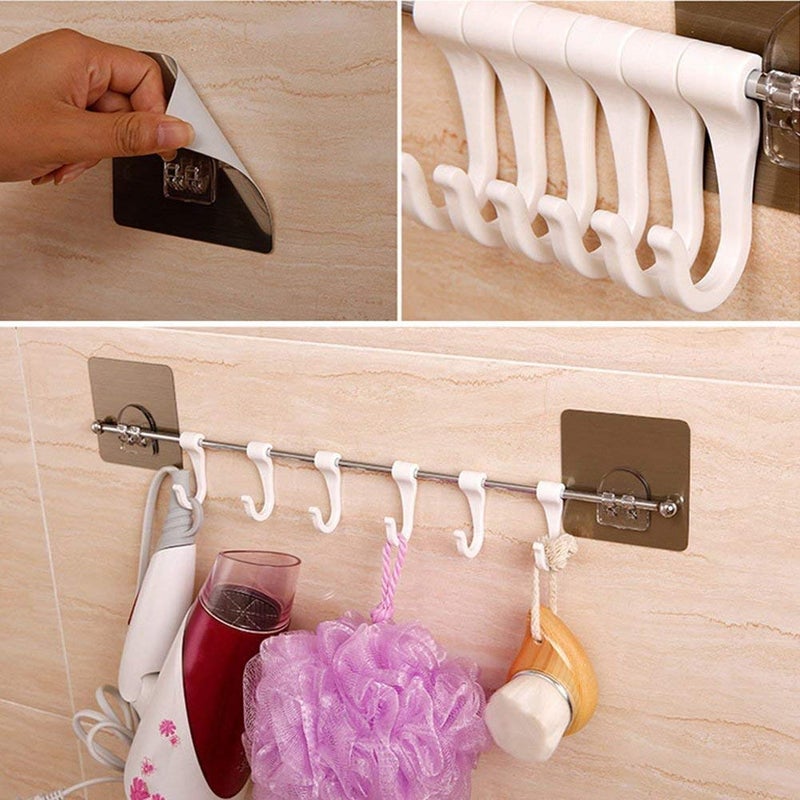 Soptool Plastic Magic Sticker Series Self Adhesive Steel 6 Hook Hanger for Kitchen/Bathroom Towel/Utensil Hook Holder/Bedroom Clothing Hanger (White) - Image 4