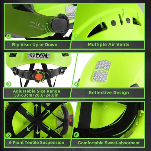 GREEN DEVIL Hard Hat Safety Helmet with Rechargeable Headlamp Light and Visor Ear Muffs Vented Work Hardhat ANSI Z89.1 Cascos De Construccion for Industrial Construction Forestry - Image 4
