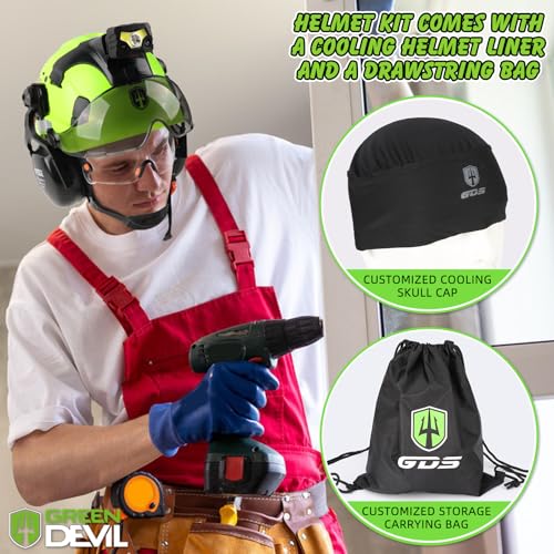 GREEN DEVIL Hard Hat Safety Helmet with Rechargeable Headlamp Light and Visor Ear Muffs Vented Work Hardhat ANSI Z89.1 Cascos De Construccion for Industrial Construction Forestry - Image 5