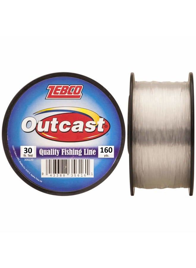 Zebco Outcast Monofilament Fishing Line, 160-Yards, 30-Pound, Low Memory and Stretch, High Tensile Strength, Clear