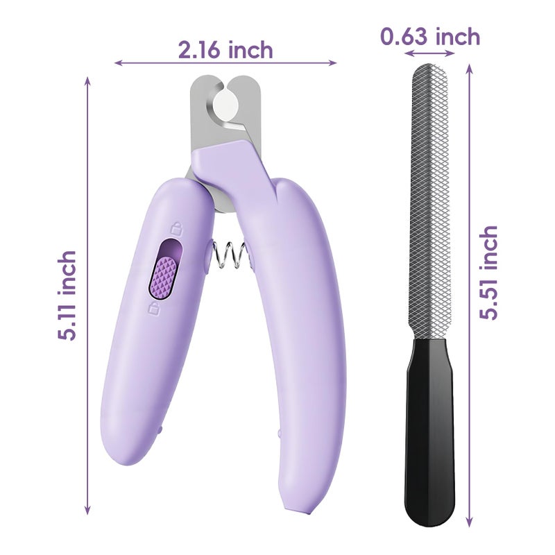 QDCYP Dog Nail Clippers,Dog Nail Trimmers for Small Medium Dogs and Cats - Professional Grooming Tool with Safety Lock, Sharp Stainless Steel Blade Prevents Splittingï¼ŒIncludes Nail File (Purple-mini) - Image 3