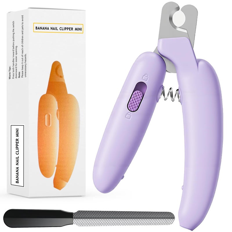 QDCYP Dog Nail Clippers,Dog Nail Trimmers for Small Medium Dogs and Cats - Professional Grooming Tool with Safety Lock, Sharp Stainless Steel Blade Prevents Splittingï¼ŒIncludes Nail File (Purple-mini) - Image 1