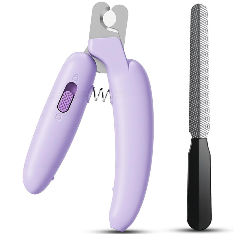 QDCYP Dog Nail Clippers,Dog Nail Trimmers for Small Medium Dogs and Cats - Professional Grooming Tool with Safety Lock, Sharp Stainless Steel Blade Prevents Splittingï¼ŒIncludes Nail File (Purple-mini) - Image 2