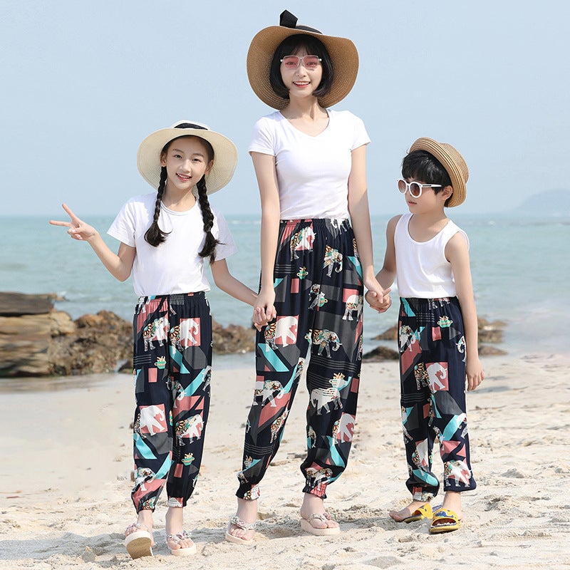 Womens Anti-mosquito Pants Girls Casual Pants Loose Summer Thin Pajama Pants Bloomers Holiday Beach Trousers Home Pants herd-parental pants) elephant 