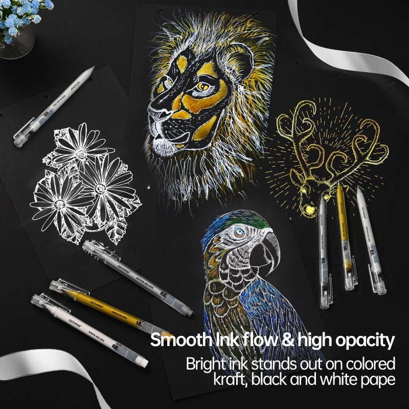 GETHPEN Gold Gel Pens, 1.0 mm Extra Fine Point Gel Ink Pens, Opaque Gold Archival Ink Pens for Black Paper Drawing, Sketching, Card Making, White Gel Pen for Artists Drawing, 3 Pack - Image 5