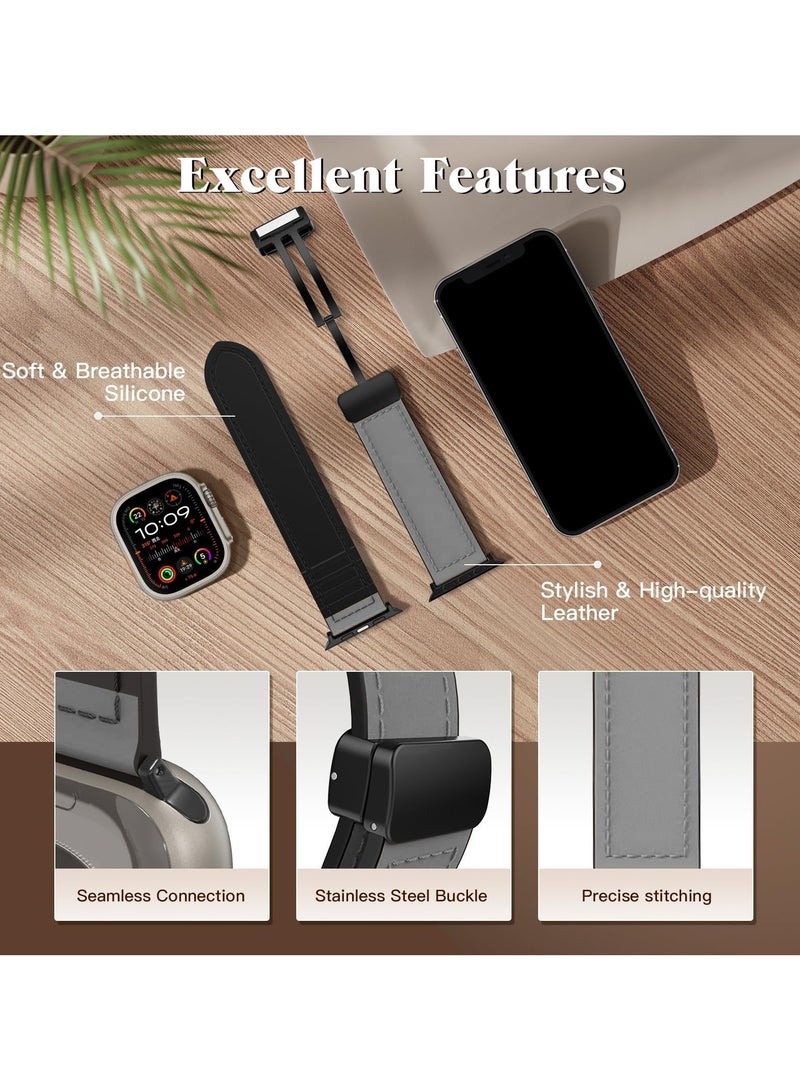 Strap for Apple watch band 45mm 44mm 42mm Ultra 49mm Leather+Silicone bracelet series 9 8 7 6 5 SE