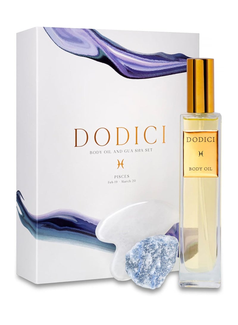 Dodici Gift Set Inspired by Your Zodiac Sign (Pisces) Silky and luxurious body oil made from ecological oils | Perfect for a Birthday Gift | Organic Body Oil & Natural BLUE QUARTZ Gift Set + Gua Sha - Image 2
