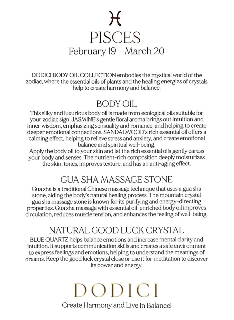 Dodici Gift Set Inspired by Your Zodiac Sign (Pisces) Silky and luxurious body oil made from ecological oils | Perfect for a Birthday Gift | Organic Body Oil & Natural BLUE QUARTZ Gift Set + Gua Sha - Image 3