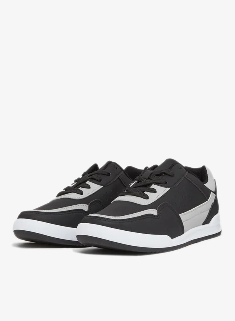 Styli Men Black Color Block Lace-Up Sneakers
