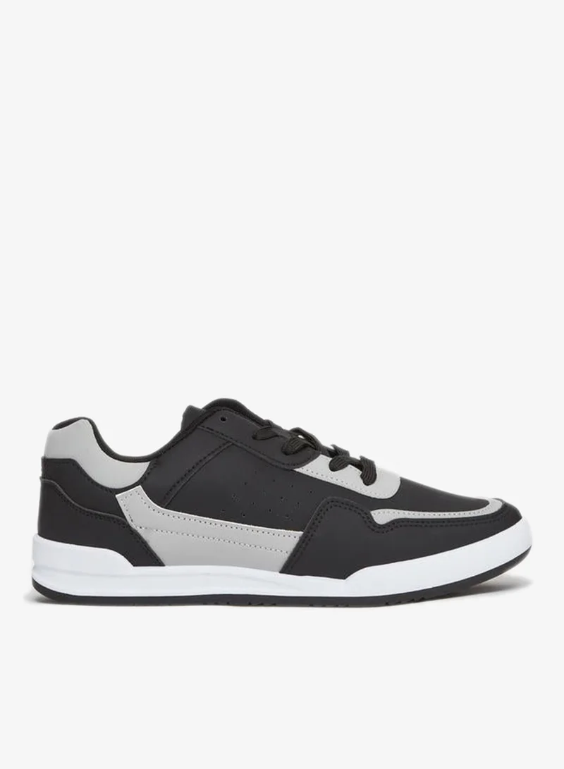 Styli Men Black Color Block Lace-Up Sneakers