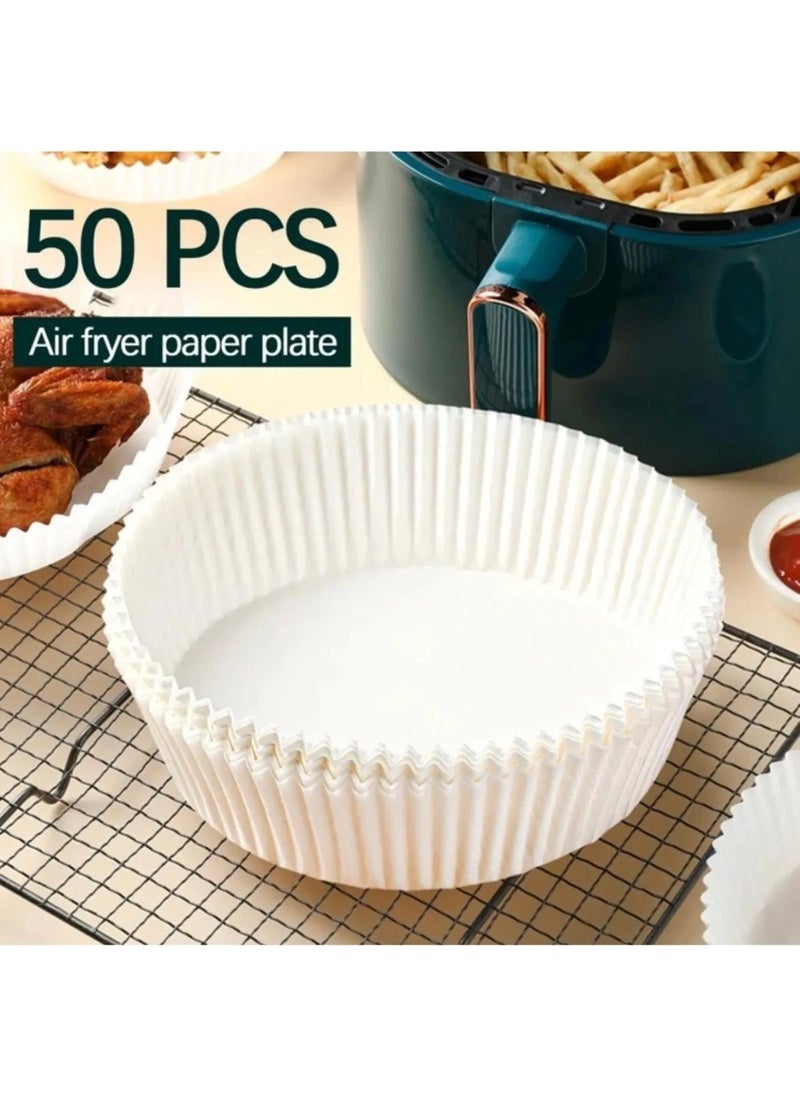 Bizimevde Air Fryer Baking Paper 50 Pieces Air Fryer, Round Model Baking Paper Airfryer Oil-Free Fryer  - Image 1