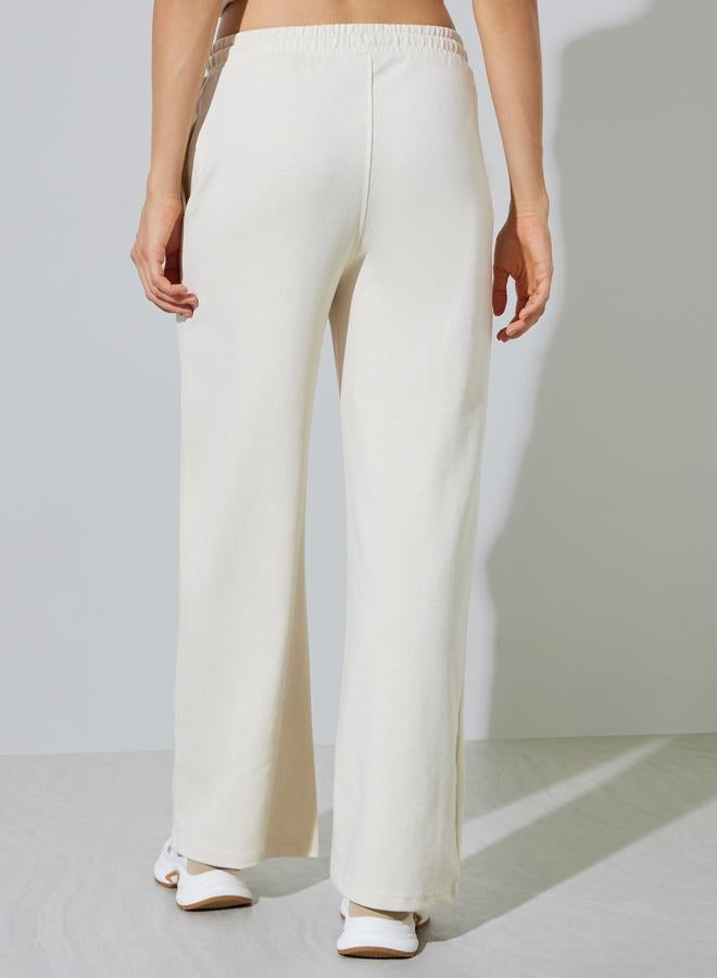 Styli Cream Cotton Blend Wide Leg Joggers - Image 4