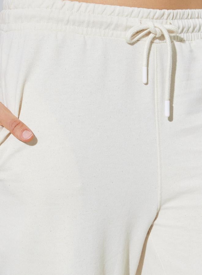 Styli Cream Cotton Blend Wide Leg Joggers - Image 3