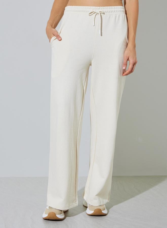 Styli Cream Cotton Blend Wide Leg Joggers - Image 2