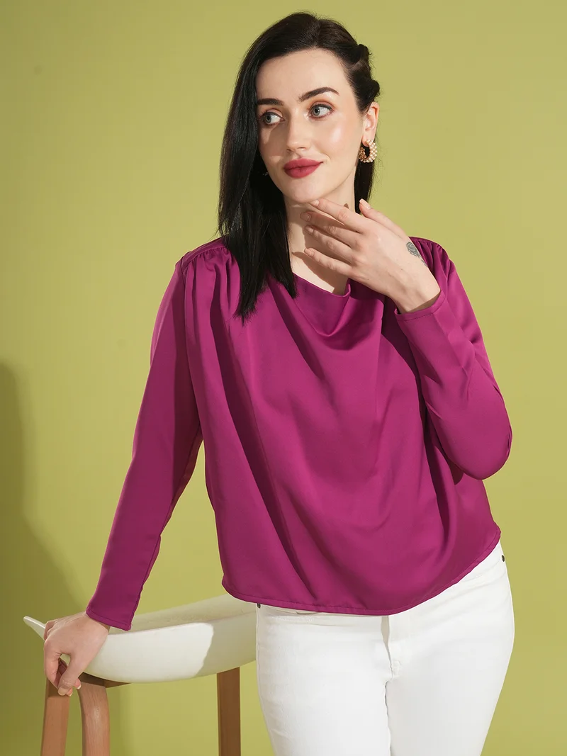 globus Women Solid Cowl Neck Top