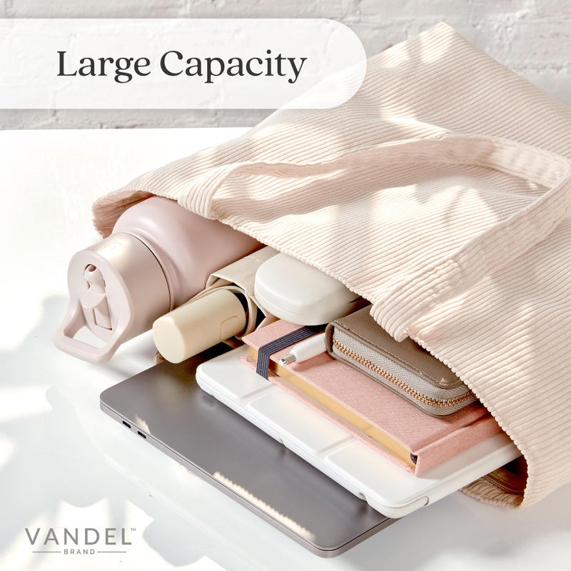 VANDEL Corduroy Tote Bag for Women and Men with Zipper and Inner Pockets. Cute School Tote Bag with Zipper, Aesthetic - Image 5
