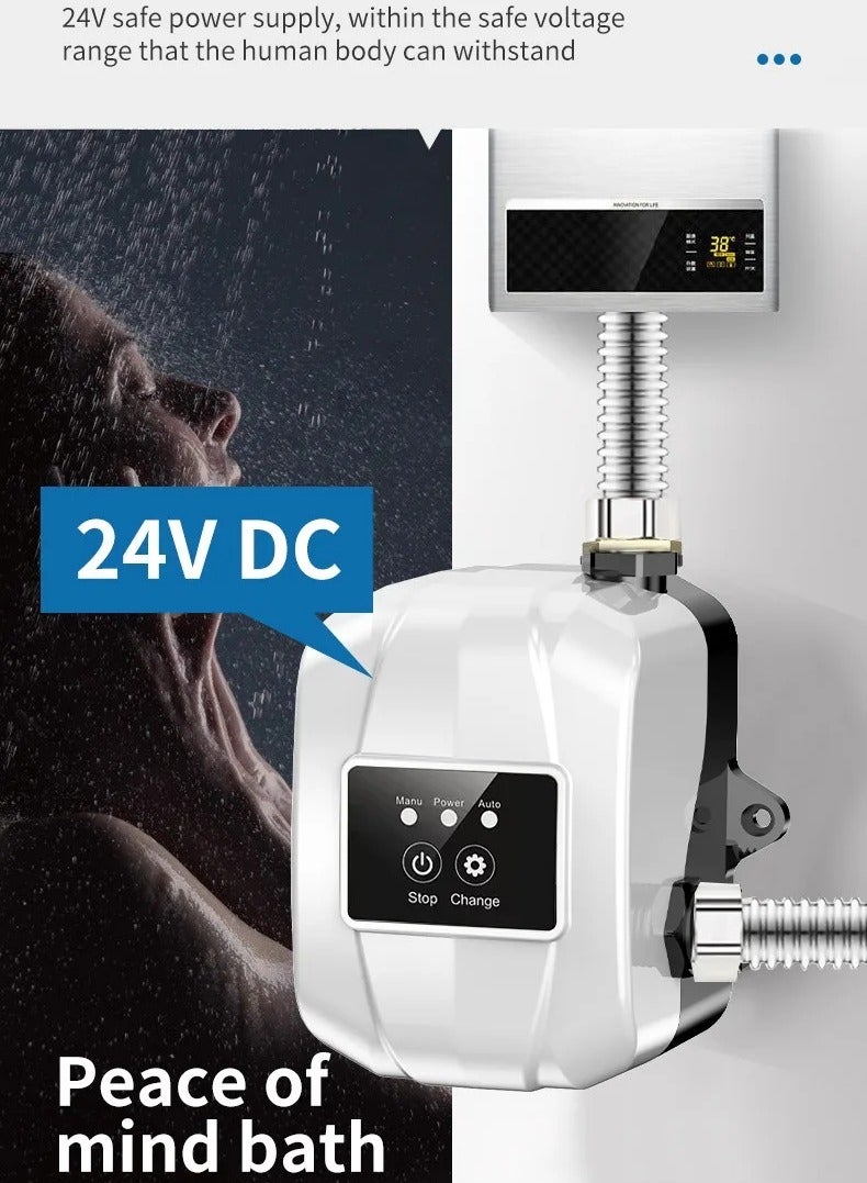 Water Booster Pump 24V Portable Fully Automatic Pressure 150W Shower with Flow Switch Hot Cold Water Pump for Tap Toilet Bathroom (White) - Image 3
