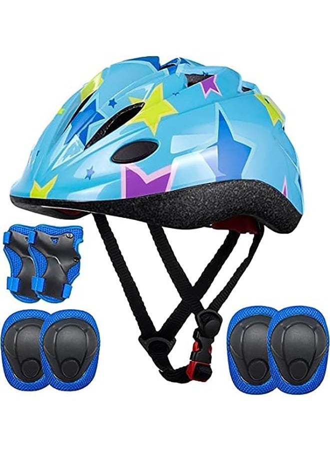 Generic Kids Helmet Adjustable,For Kids Ages 3-7 Years Old,Kids Bike Helmets For Boys And Girls,With Protective Sports Gear Set Knee Elbow Pads Wrist Guards,For Skating Bike Scooters(Blue) - Image 1
