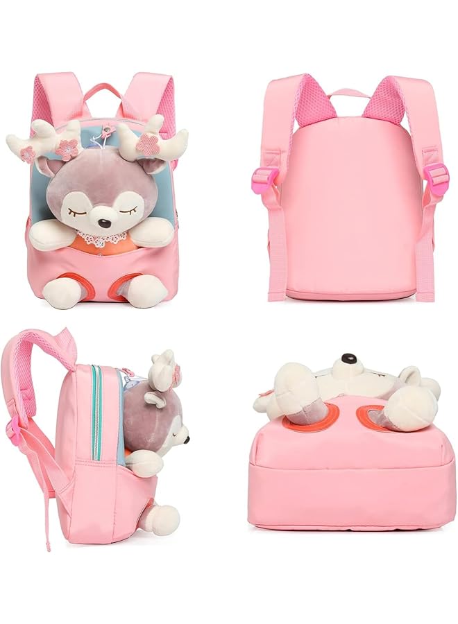 Lovely Toddler Backpack Little Doll Stuffed Animal Kids Plush Backpack Cartoon Preschool Purse For Kids Suitable For Girl Boy Pink M