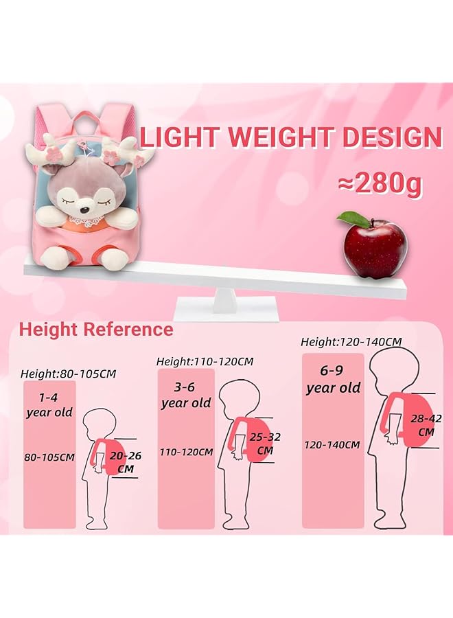 Lovely Toddler Backpack Little Doll Stuffed Animal Kids Plush Backpack Cartoon Preschool Purse For Kids Suitable For Girl Boy Pink M
