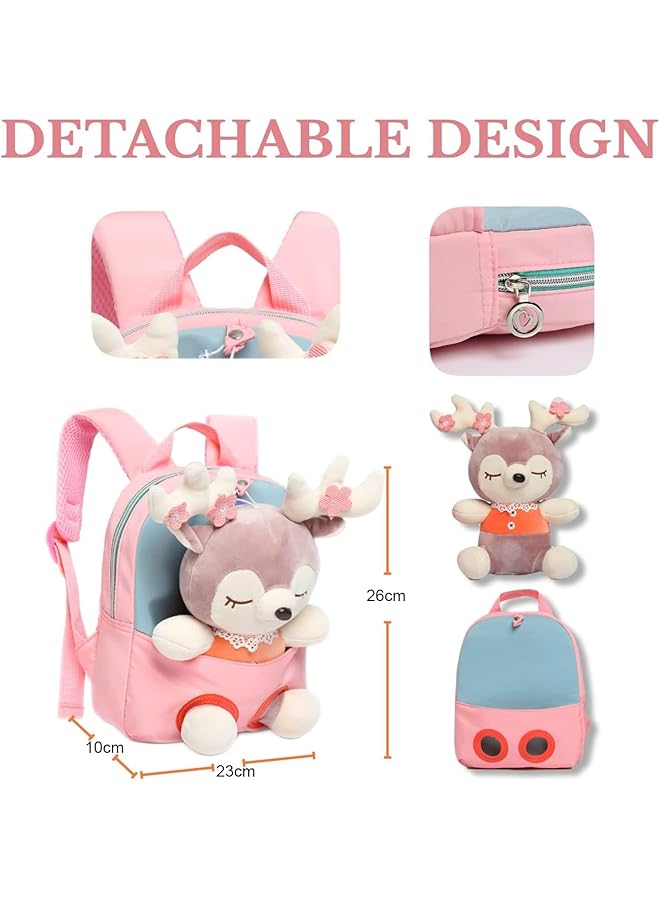 Lovely Toddler Backpack Little Doll Stuffed Animal Kids Plush Backpack Cartoon Preschool Purse For Kids Suitable For Girl Boy Pink M