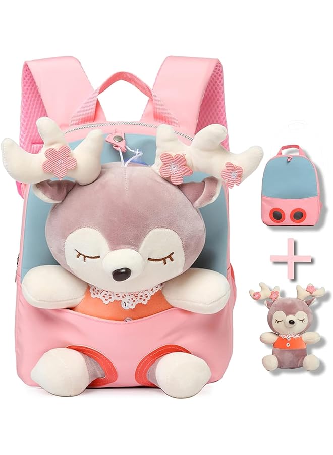 Lovely Toddler Backpack Little Doll Stuffed Animal Kids Plush Backpack Cartoon Preschool Purse For Kids Suitable For Girl Boy Pink M