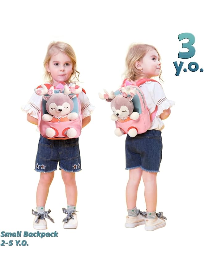 Lovely Toddler Backpack Little Doll Stuffed Animal Kids Plush Backpack Cartoon Preschool Purse For Kids Suitable For Girl Boy Pink M