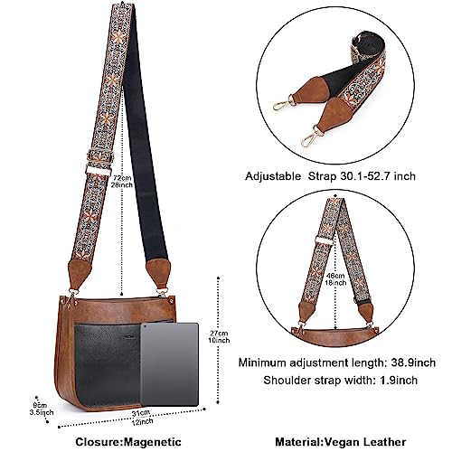 HKCLUF Crossbody Bags for Women Trendy Designer Vegan Leather Hobo Handbags With 2PCS Adjustable Guitar Strap Crossbody Bags(Blackbrown) - Image 2