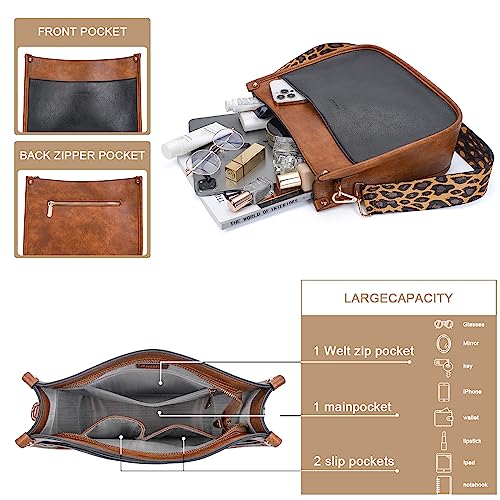 HKCLUF Crossbody Bags for Women Trendy Designer Vegan Leather Hobo Handbags With 2PCS Adjustable Guitar Strap Crossbody Bags(Blackbrown) - Image 3