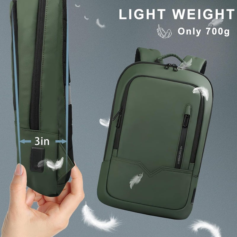 HK Backpack for Men Business Slim Backpack with USB Charger Computer Lightweight Anti-theft Travel - Image 4