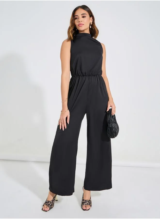 Luxewave Solid Sleeveless Wide Leg Jumpsuit by Styli