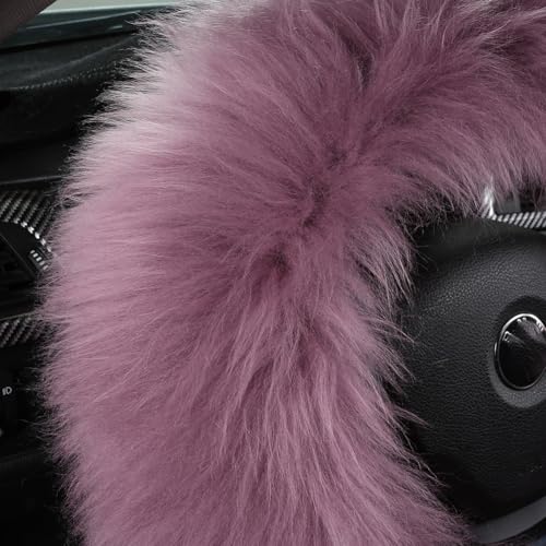 AOGELAN 3Pcs Set Fashion Fluffy Fuzzy Wool Fur Soft Car Steering Wheel Cover with Handbrake Cover & Gear Shift Cover for Women/Girls/Ladies Auto Long Wool Accessories, Pink - Image 2