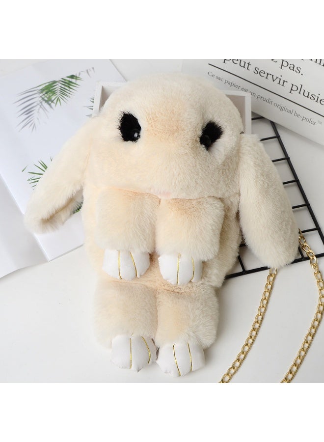 xozgdovg 2024 Cute Plush Bunny Crossbody Kids Bag Beige White 