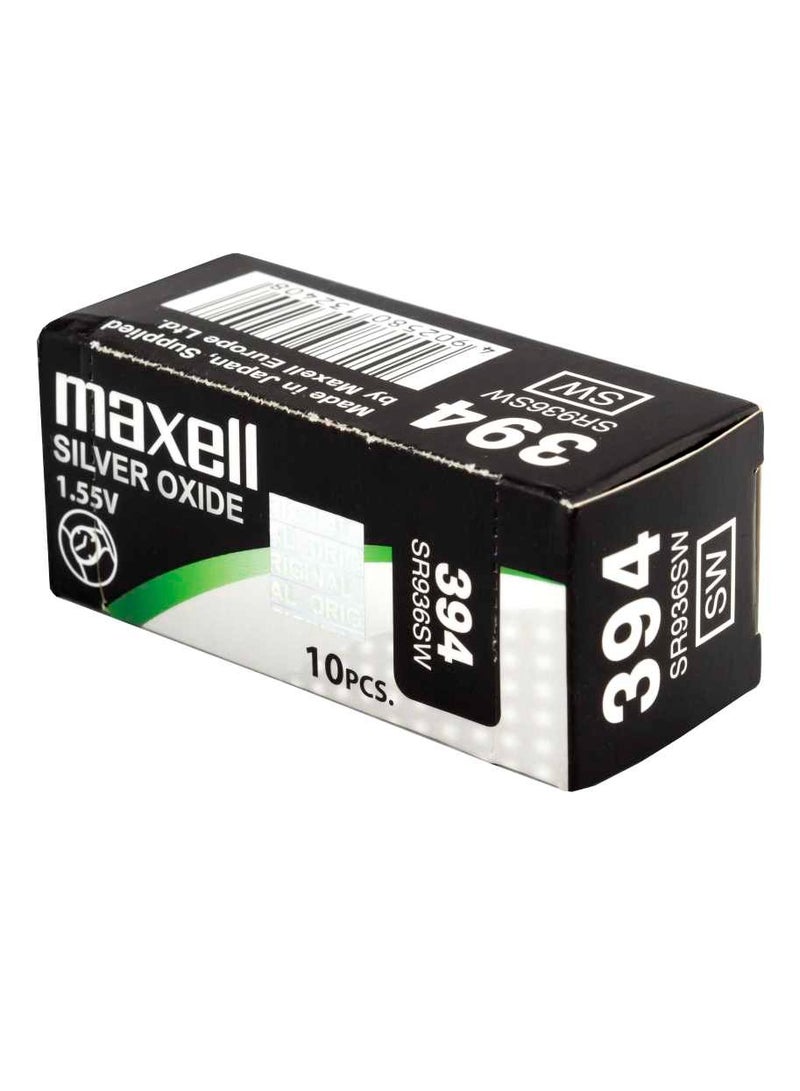 ماكسل 10-Pieces Maxell 394 / SR936SW 1.55V Silver Oxide Hg0% Zero Mercury Batteries - Image 1